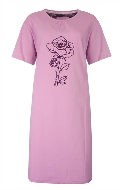 Tenderness Dames Nachthemd - Roos Print - Korte Mouwen - Lila - Maat S