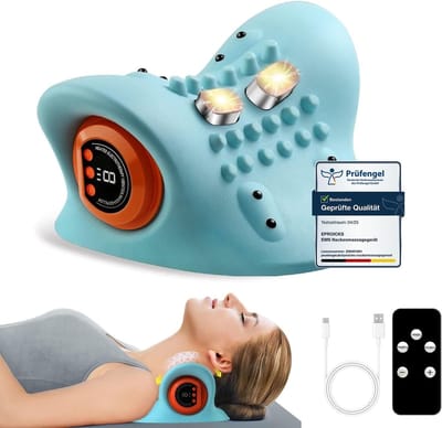 Nekmassage Apparaat met EMS & Warmte – Nek- en Schouder Massager met Cervicale Tractie – 3 Modi, 6 Standen – Voor Ontspanning & Spiercomfort