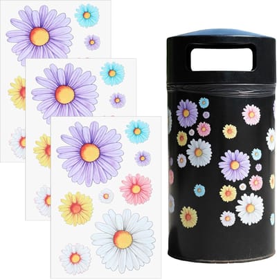 Vuilnisemmer bloemenstickers set van 3 vellen, waterdichte madeliefjes voor koelkasten en wanddecoratie, kleurrijke en duurzame stickers