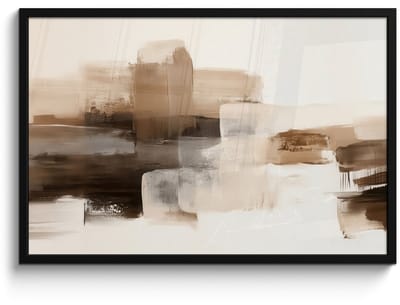 Poster in lijst - Fotolijst 90x60 cm - Posters - Penseelstreken - Abstract landschap - Rust - Posterlijst zwart - Decoratie - Wanddecoratie woonkamer - Muurdecoratie slaapkamer