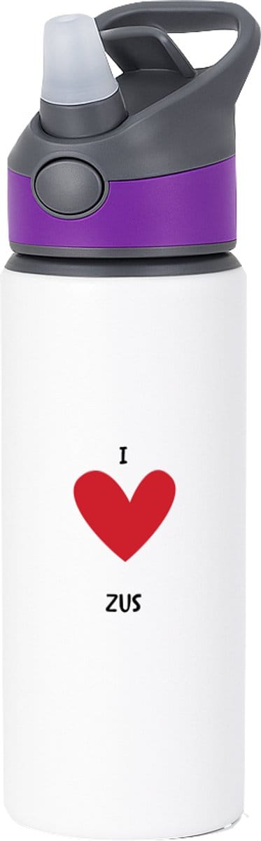 Hacebo® - Ik hou van mijn zus waterfles met rietje paars - Zus - de liefste zus - cadeau voor je zus - familie - hartje - love - water fles - 650ML