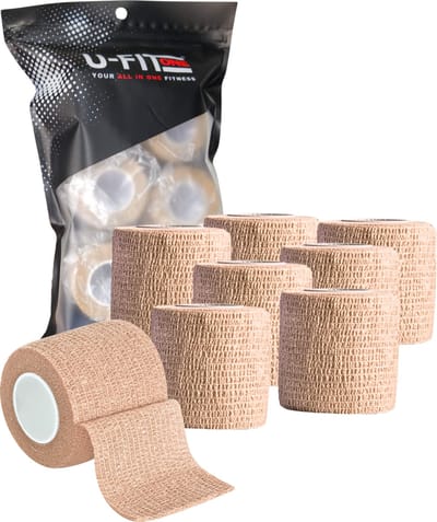 U Fit One Grip Tape voor Lifting, CrossFit, Fitness & Sport – Liftingtape - Hookgrip - 4.5 Meter x 5 cm - 8 Stuks - Beige