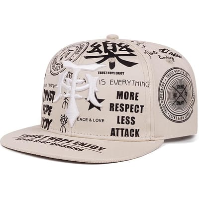 Nouvelle Casquette de Baseball T Graffiti Créative à la Mode Chapeau Hip Hop Street Broderie Chapeau de Soleil Décontracté Quotidien Chapeau à Bord Plat beige