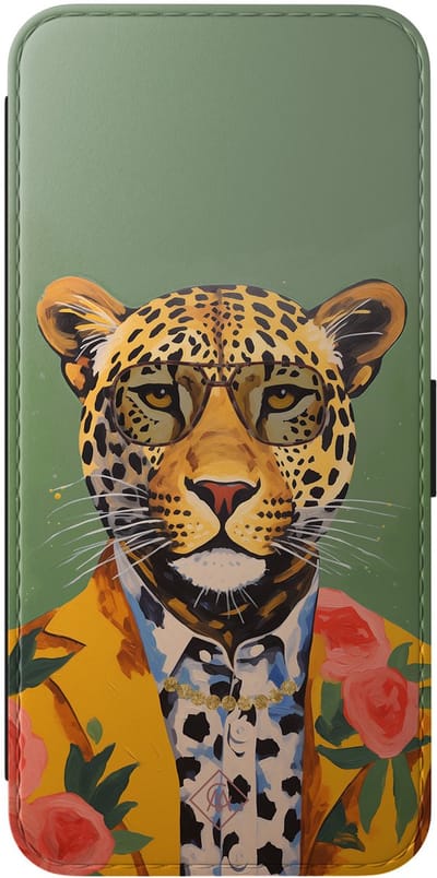 Casimoda® bookcase - Geschikt voor Samsung Galaxy A56 - Hoesje met pasjeshouder - Luipaard Hipster - Groen - Kunstleer