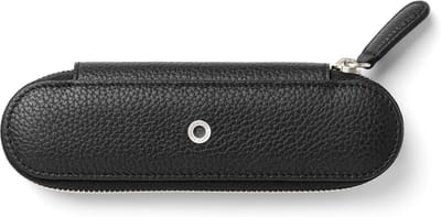 Luxe etui voor 2 pennen | zacht cashmere leer | duidelijke structuur | oranje binnenbekleding | sluiting met ritssluiting