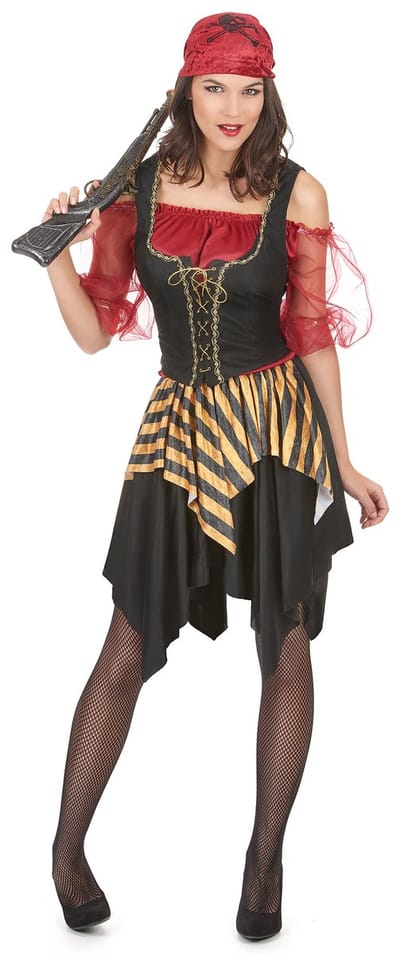 Vegaoo - Zwart rood en goudkleurig piratenkostuum voor vrouwen