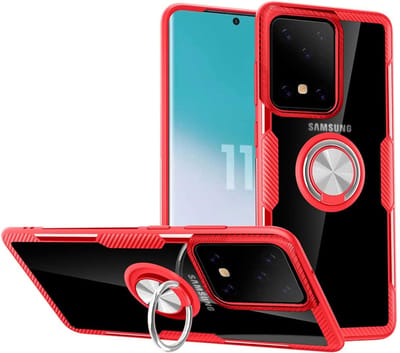 Hoesje Geschikt Voor Samsung Galaxy S20 Ultra Luxe Back Hoesje & Metalen Ring houder - Rood