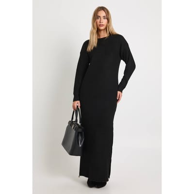 boohoo Dames Zachte Rib Maxi Gebreide Jurk | Black | Maat: 8