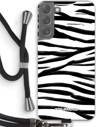 Case Company® - Hoesje met koord geschikt voor Samsung Galaxy S22 Plus hoesje met Koord - Zebra pattern - Telefoonhoesje met Zwart Koord - Bescherming aan alle Kanten en Over de Schermrand
