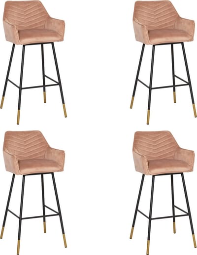 Bronx71® Velvet barkruk Fiona roze 65-78 cm - Barkrukken set van 4 - barstoel