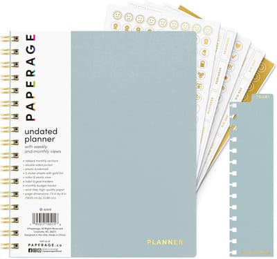 Ongedateerde Jaarplanner - Wekelijkse Maandelijkse - Productiviteit Plannen - Duurzame Spiraalbinding - 7.5 x 9 Inch - Leisteen