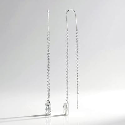 Cavill - Zilveren oorbellen 925 Sterling, gerhodineerd - Witte topaas Nigeria 1,804 ct - Elegante lange baguette oorbellen vrouw