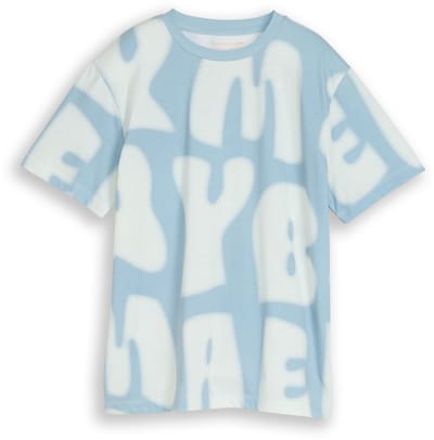 Tom Tailor - T-shirt met all-over print - Maat 176 - blue white wording design