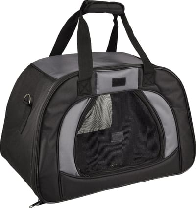 Draagtas hond – Draagtas kat – Flamingo Doris Zwart – 48 x 29 x 31 cm – verstevigd frame – ventilatiegaas – uitneembare bodem – 2 opbergvakken – reistas hond & reistas kat