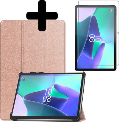Hoes - Geschikt voor Lenovo Tab P11 Pro - Met Screenprotector - Trifold Bookcase - Hard Cover Case - Met Uitsparing Geschikt voor Lenovo Pen - Hardcover Book - Tablet Hoesje - Rosé goud