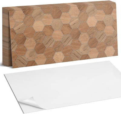 Coloray Plaktegels - Zeshoekig tegelpatroon Zelfklevende Wandtegels - 40 cm x 20 cm - Bruin Plaktegels - 10 stuks - Rechthoek PVC Tegels - Plaktegels Badkamer - Vloertegels Zelfklevend - Vinyl Tegels Zelfklevend - Portugese Tegels