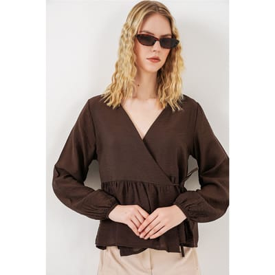 V-hals Blouse met Strikdetail in Crepe-Wrapstijl