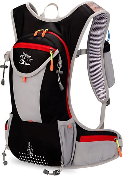 CarryQuest® - Hydratatie Fietsrugzak - Ultralichte Waterdichte Polyester Hardlooprugzak met Drinksysteem, Rugventilatie, Ademend Comfort & Front-/Toploader - 48x22x22 cm - Zwart