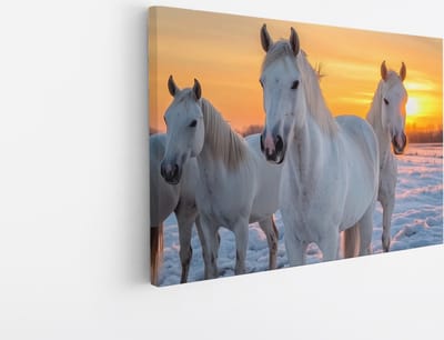 Saammp Canvas Schilderij - paarden in de sneeuw - Dieren - Natuur - 45x30 - Foto op canvas - Wanddecoratie - muurdecoratie Woonkamer - Slaapkamer decoratie - Canvas Print