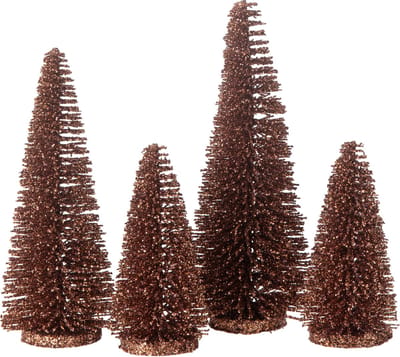 J-Line decoratie Kerstboom Glitter - kunststof - bruin - doos van 4