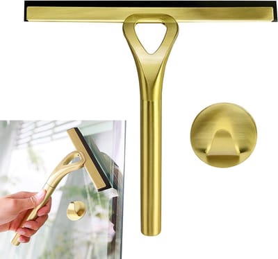 Douche Wisser - Glasreiniger Raamwisser - Streeploos Reinigen - Met Haak - 24 x 22 cm - Goud