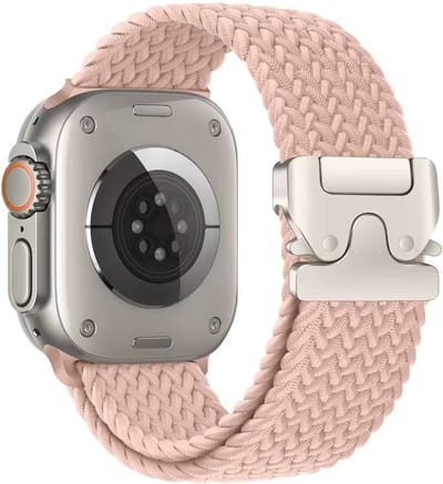 Stravo Elastisch nylon horlogebandje - Geschikt voor Apple Watch 42mm (Series 11/10), 41mm (Series 9/8/7), 40mm (Series 6/5/4, SE 1/2/3), 38mm (Series 3/2/1) - Ademende nylon bandje met dubbele knoopsluiting - Horlogebandje met parachute gesp - Roze