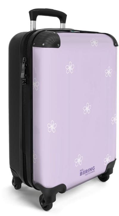 NoBoringSuitcases.com® - Handbagage koffer lichtgewicht - Reiskoffer trolley - Paars met witte bloemetjes - Reis rolkoffer met wieltjes - Carry on reistrolley op wielen - Luggage suitcase - 55x40x20 en 55x35x25 - Bagage 55 cm