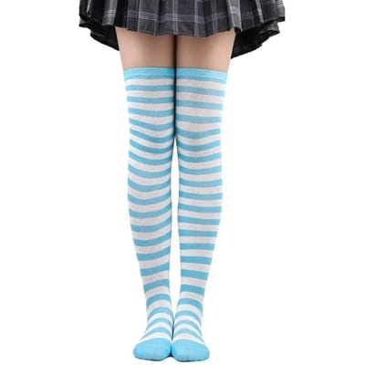 Dijhoge Sokken Dames Gestreept Dames Meisjes Zwart Wit Roze Lang Boven de Knie Sokken Femboy Cosplay Lolita Harajuku Y2K One Size white
