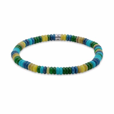 7FB-0808 – Frank 1967 – Heren Armband – Kralenarmband – Lichtblauw, Donkergroen & Geel – Zilverkleurig