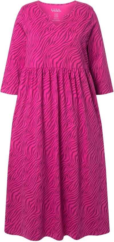 Ulla Popken - Dames - Jersey maxi-jurk A-lijn tuniekhals 3/4-mouwen - Magnoliarood - Maat 66+