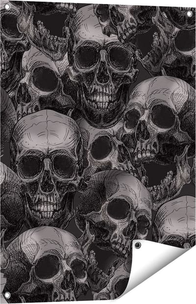 Gards Tuinposter Schedels - Doodshoofden - Doodskoppen - 60x80 cm - Tuindoek - Tuindecoratie - Wanddecoratie buiten - Tuinschilderij