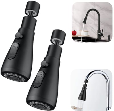 Set van 2 kraanmondstukken - Wastafelmondstuk - Kraanbeluchter - Kraanverlengstuk - Draaikoppeling - Vervangingsonderdelen voor kranen - Drie waterstanden - Geschikt voor keukens, badkamers, toiletten (13,8*4,8 cm - Zwart)