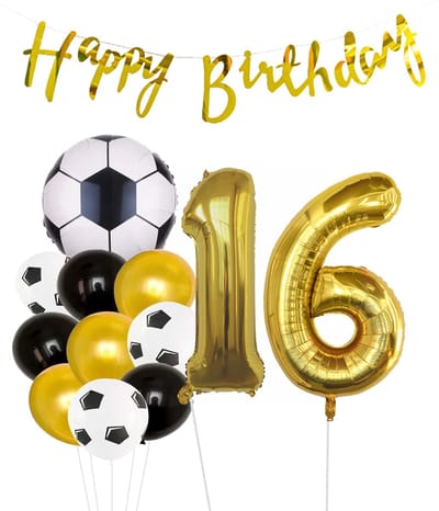 Cijfer Ballon 16 | Snoes Champions Voetbal Plus - Ballonnen Pakket | Goud en Zwart