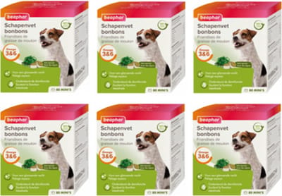 6x Beaphar Schapenvet Bonbons Mini met Zeewier - Hondensnack - 245g