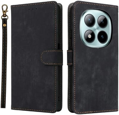 Hoesje geschikt voor Xiaomi Redmi Note 15 Pro 4G - Phonesta Vintage Skin Book Wallet Case met afneembaar koord - Zwart
