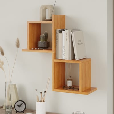 Lunor Capri – Wandbox Set van 2 – Moderne Wandrek – Bamboe kleur – 30×24×28 cm – Modulaire Wanddecoratie
