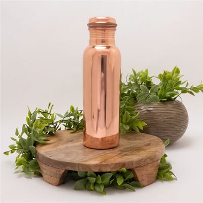 Puur koperen waterfles glad gepolijst ± 750 ml/290 g (zware uitvoering, in luxe geschenkverpakking)