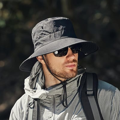 Ademende Bucket Hat voor Mannen UV-bescherming Brede Rand Zonnehoed Met Winddichte Riem Voor Buiten Vissen Wandelen Kamperen Safari gray
