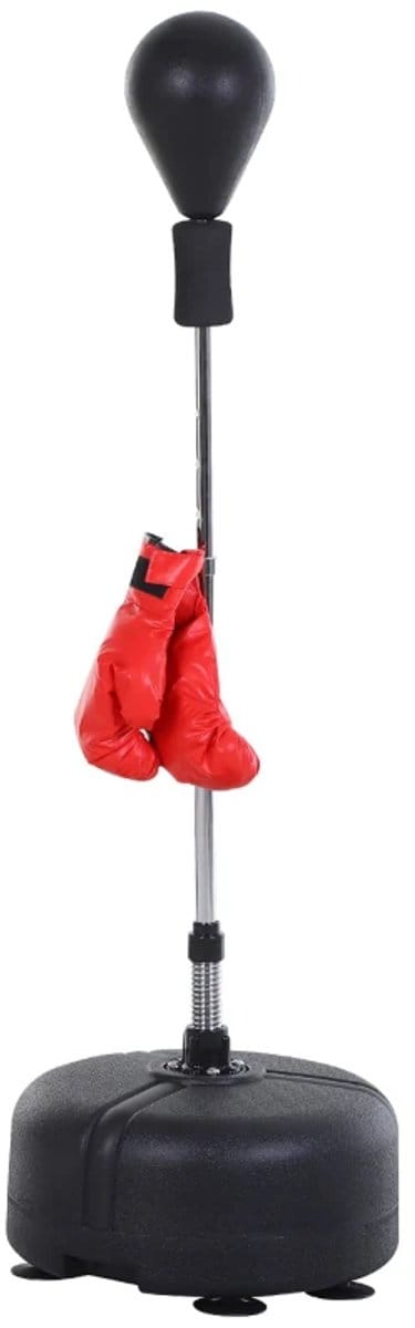 Staande Boksbal - in Hoogte Verstelbaar tot 136-154 cm - met Zuignapvoet - met Handschoenen - op Standaard - Bokszak Staand - Boksen - Boxing - Reflex Bal - Bokspaal voor Gevorderden - Anti Stress - Zwart