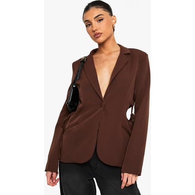 boohoo Dames Op maat gemaakte blazer met uitgesneden detail | Chocoladebruin | Maat: 36