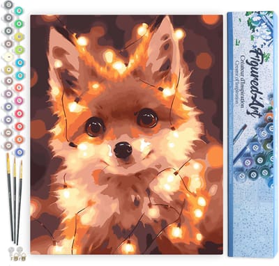 Figured'Art Schilderen op Nummer Volwassenen canvas Kleine Vos met Lichtbollen - Handwerk acrylverf Kit DIY Compleet - 40x50cm zonder frame