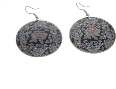 Behave - Oorbellen hanger zwart blauw bloemenprint - Boho chic 5,8 cm