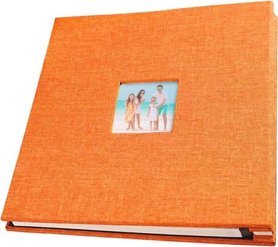 Linnen fotoalbum met zelfklevende pagina's, 28 x 27 cm, groot scrapbook met 40 dubbelzijdige pagina's, ideaal voor herinneringen en DIY projecten met venster voor 4 x 6 inch foto's