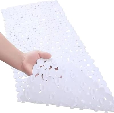 Antislip Badmat Douchemat Badkuip – Kiezelvorm, Machinewasbaar, Met Zuignappen en Afvoergaten - Wit