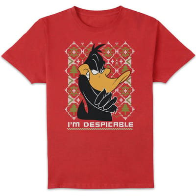 Looney Tunes Daffy Duck Knit Men's Christmas T-Shirt - Red - S