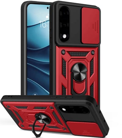 MobyDefend Hoesje - Geschikt voor OnePlus Nord 5 - Pantsercase Met Draaibare Ring - Rood