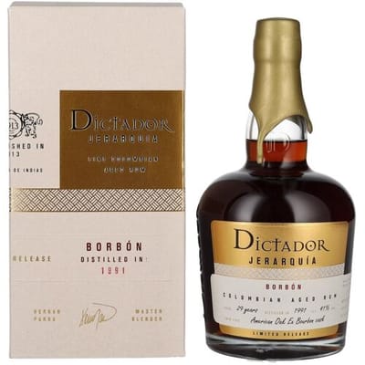 Dictador rum Dictador JERARQUÍA 29 Years Old BORBÓN Rum 1991 41% Vol. 0,7l in geschenkverpakking