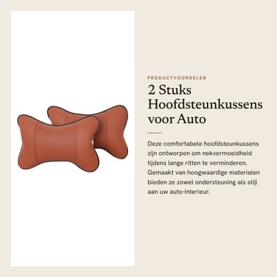 Dailygoods- Hoofdsteunkussen Universeel - 2 Stuks - Gemaakt van Leer - Zacht en Comfortabel - Verlichting Nekvermoeidheid - Afmetingen 25 x 17 x 9 cm - Nekkussen