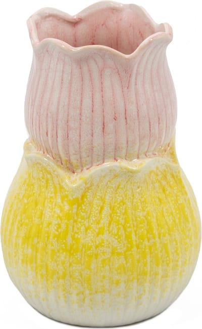 HomeBound by KY | Aardewerk vaas tulp roze | 11,5x11,5x16,5cm | bloemenvaas keramiek bloem roze