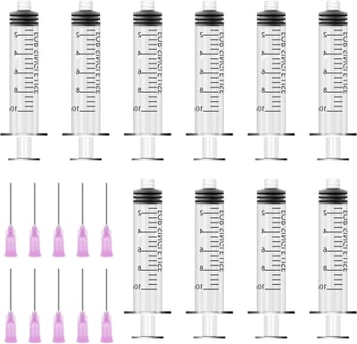 10 Stuks 10ML Spuit met Dikke Naald, Herbruikbare Plastic Doseringspuit voor Laboratorium, Huisdieren en DIY Projecten, Ideaal voor Lijm en Vloeistoffen